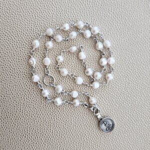 MINI WHITE FRESHWATER PEARL NECKLACE W/ 925 SILVER BUDDHA CHARM